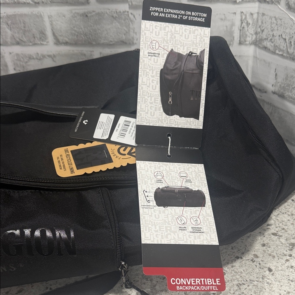True Religion Men's Black Convertible Backpack Duffle Bag - Picture 3 of 8